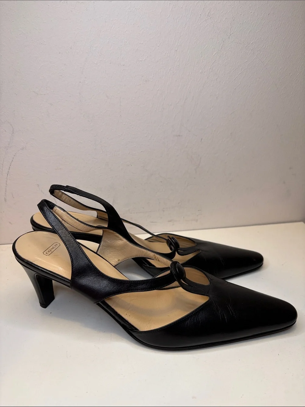 Coach “Joleen “ Slingback Knot Accent Pointed-Toe Heels in Black Italy 8.5 - Picture 4 of 10
